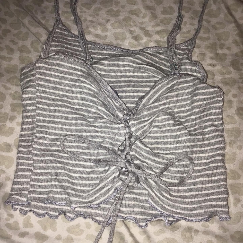 Ambiance Gray Striped Lace-Up Camisole
